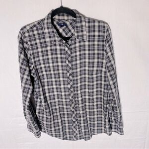 Gap Black Grey Plaid Cotton Casual Long Sleeve Button Up Shirt L